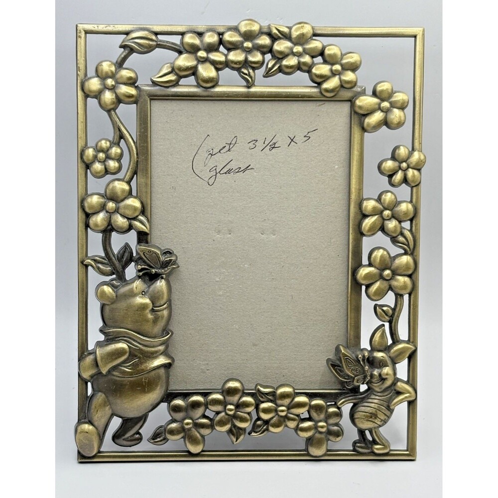 Vintage  Winnie The Pooh & Piglet Metal Brass Tone Picture Frame 3.5X5 NO GLASS